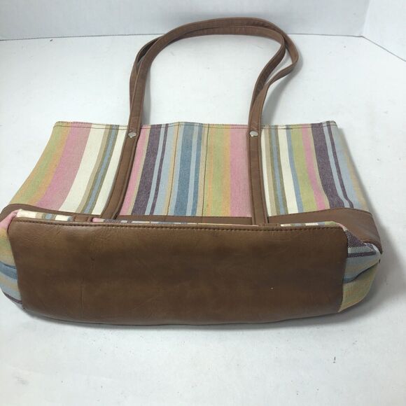 Longaberger Homestead Striped Purse Handbag Tote Bag Pastel Rainbow 12x9x3.5" C2 - Picture 7 of 9